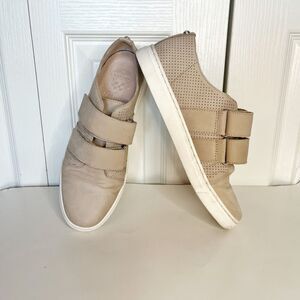 Vince Camuto Brindy Velcro Strap Perforated Genuine Leather Slip On Sneakers